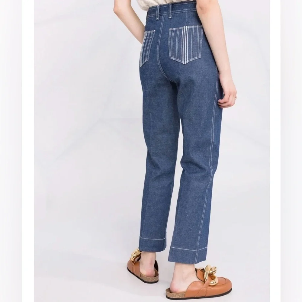 NWOT Tory Burch Runway Cropped Straight Leg Denim Jeans Size 27